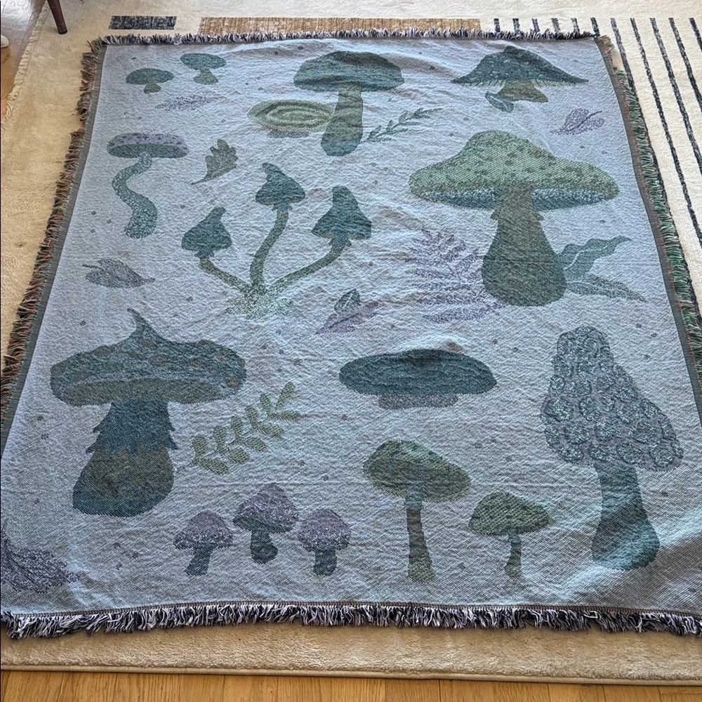 Mushroom Blanket or Tapestry Wall Hanging - Green with Pink & Purple Accents
